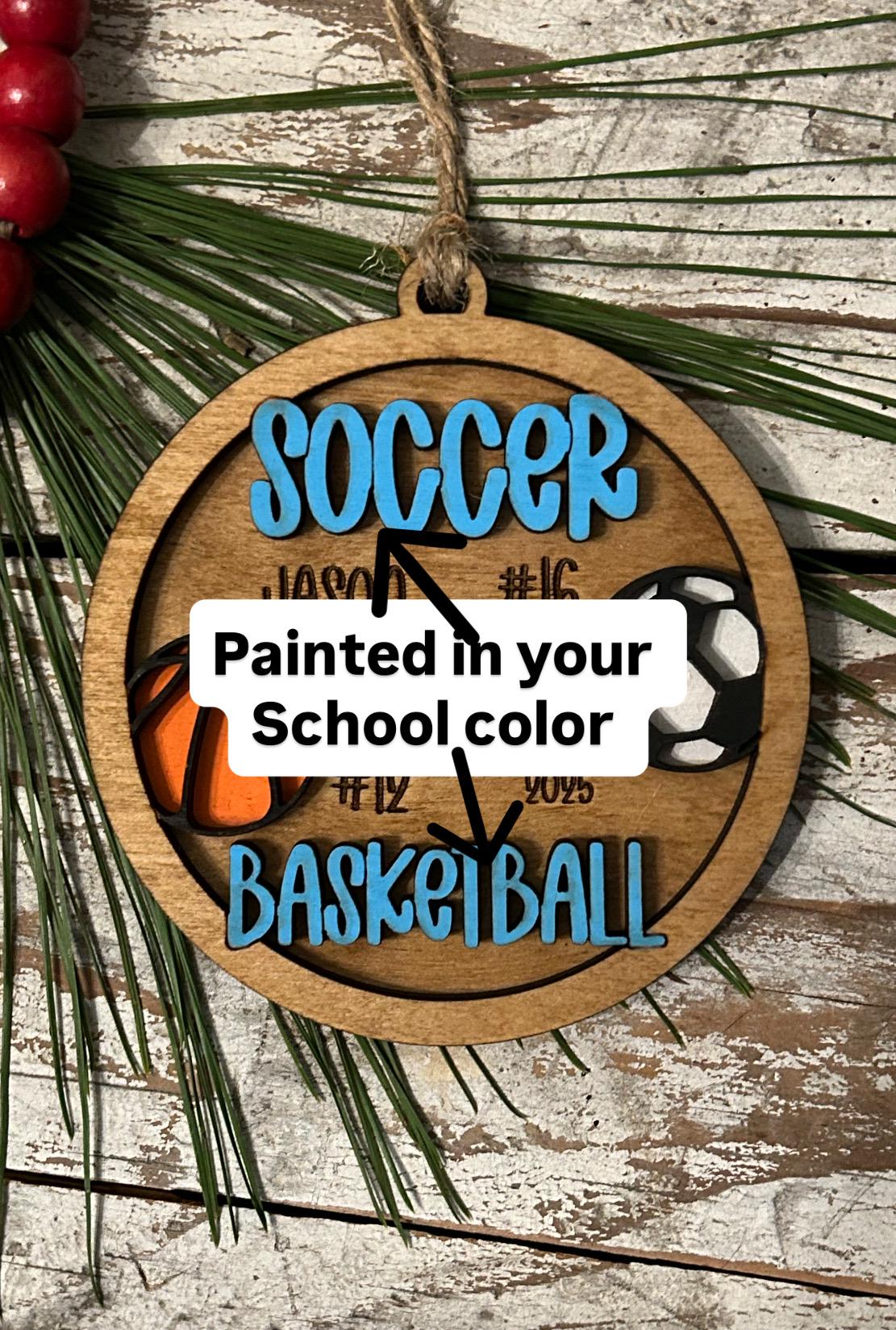 Personalized Soccer Basketball Player Christmas Tree Ornament | Gift for Multi Sport High School Athlete| Senior Soccer Basketball 2 Sport