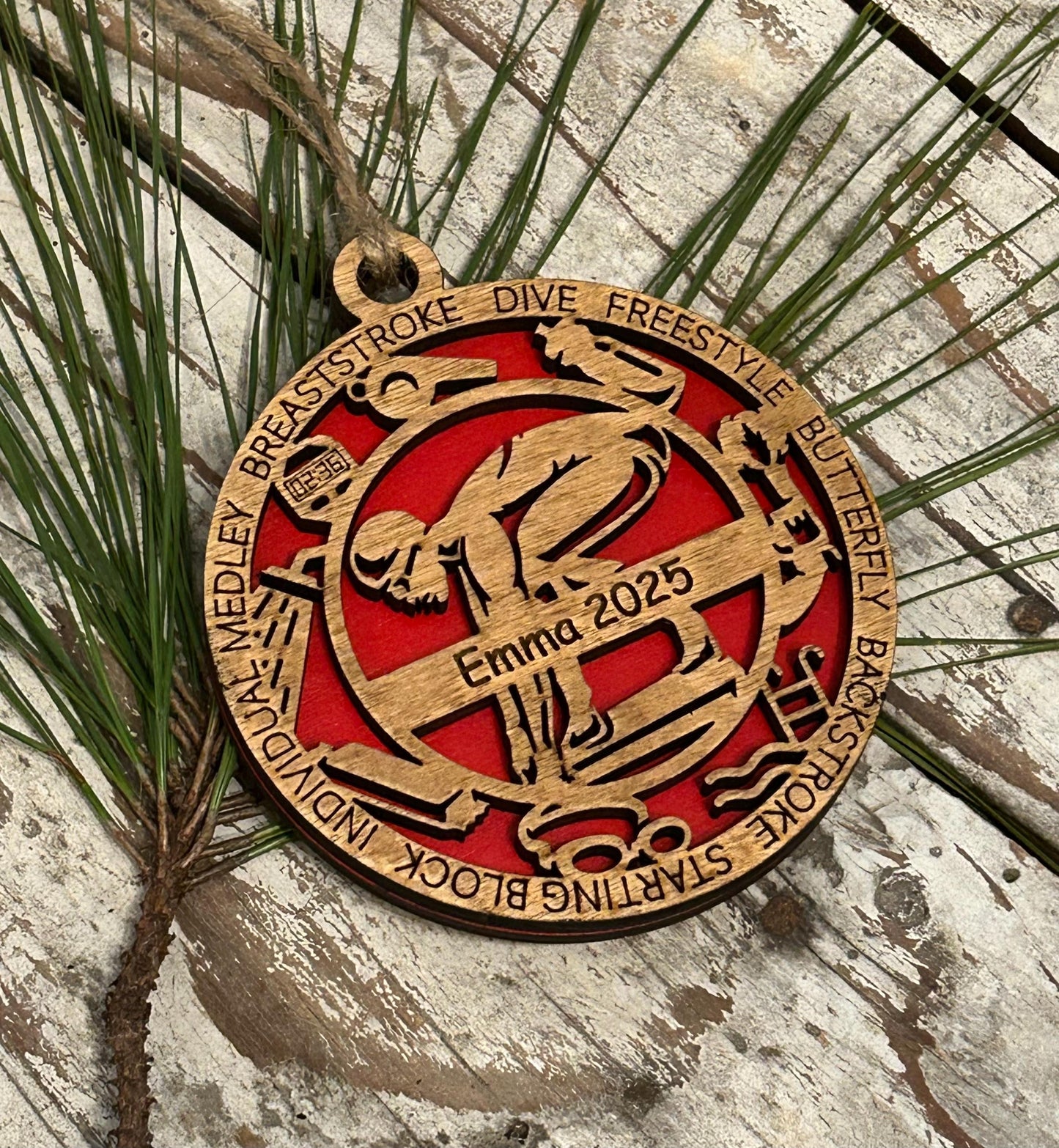 Personalized Swim Christmas Tree Ornament | Gift for High School Swimmer | Custom Boy or Girl Swimming Ornament | Swim Team Coach Gift