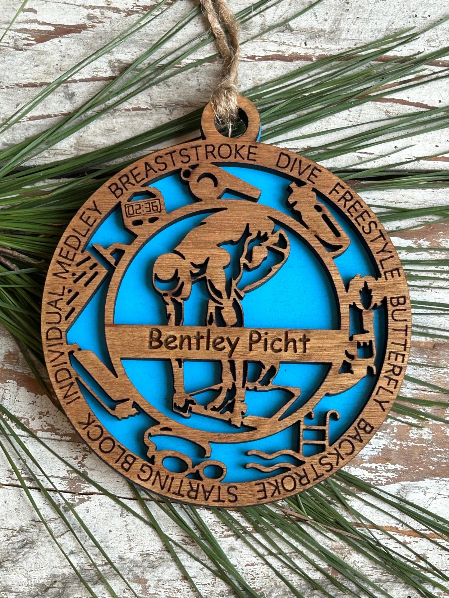 Personalized Swim Christmas Tree Ornament | Gift for High School Swimmer | Custom Boy or Girl Swimming Ornament | Swim Team Coach Gift