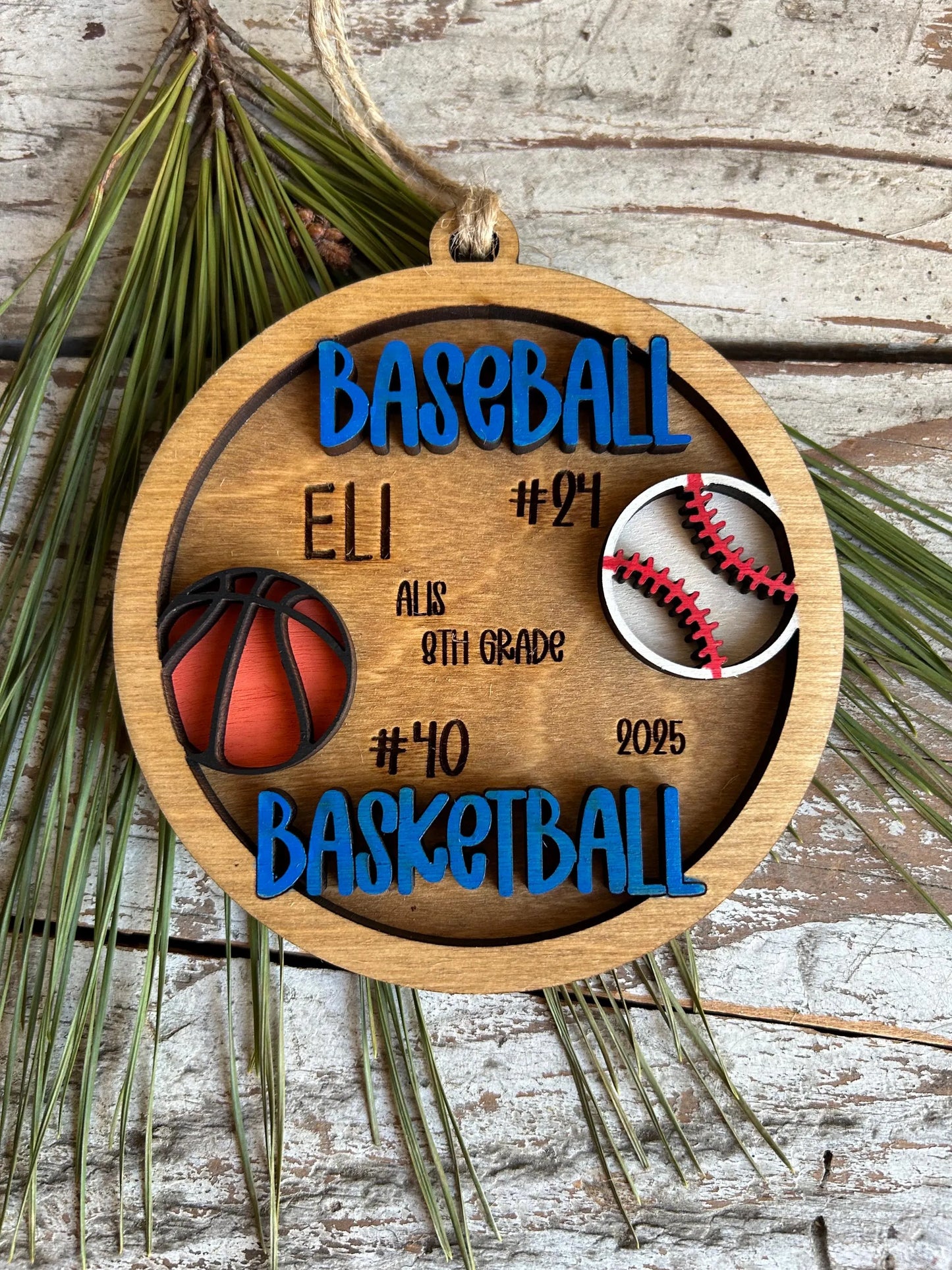 Personalized Multi Sport Baseball Basketball Player Christmas Tree Ornament | Gift for High School Team | Custom Baseball Coach | Senior