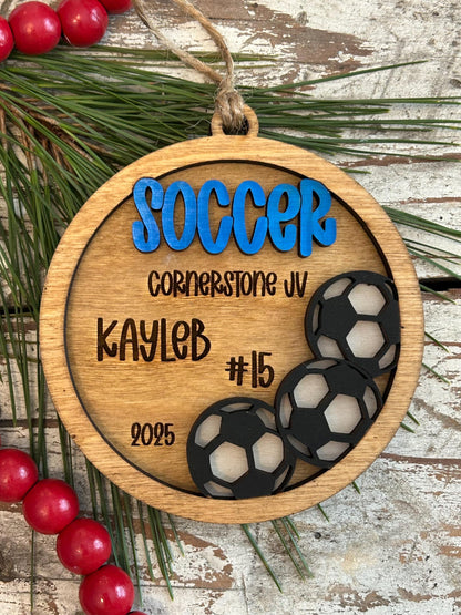 Personalized Soccer Player Christmas Tree Ornament | Gift for High School Soccer Team | Custom Soccer Ornament for Her or Him | Club Soccer