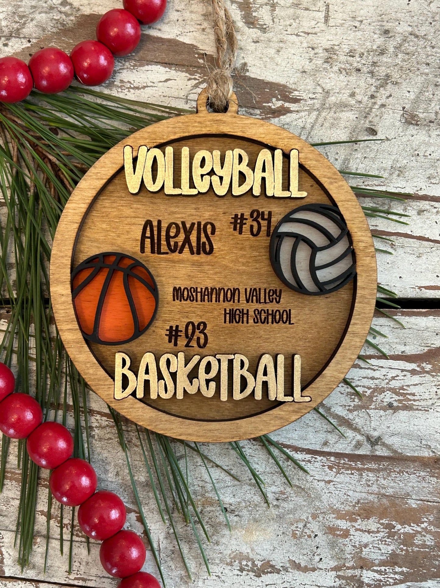 Personalized Multi Sport Volleyball Basketball Player Christmas Tree Ornament | Gift for High School Team | Custom Coach | Senior 2 Sports