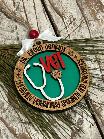 Personalized Veterinarian Christmas Tree Ornament | Holiday Present For Animal Care | Appreciation Gift Dog Cat Horse | Vet Graduation Gift