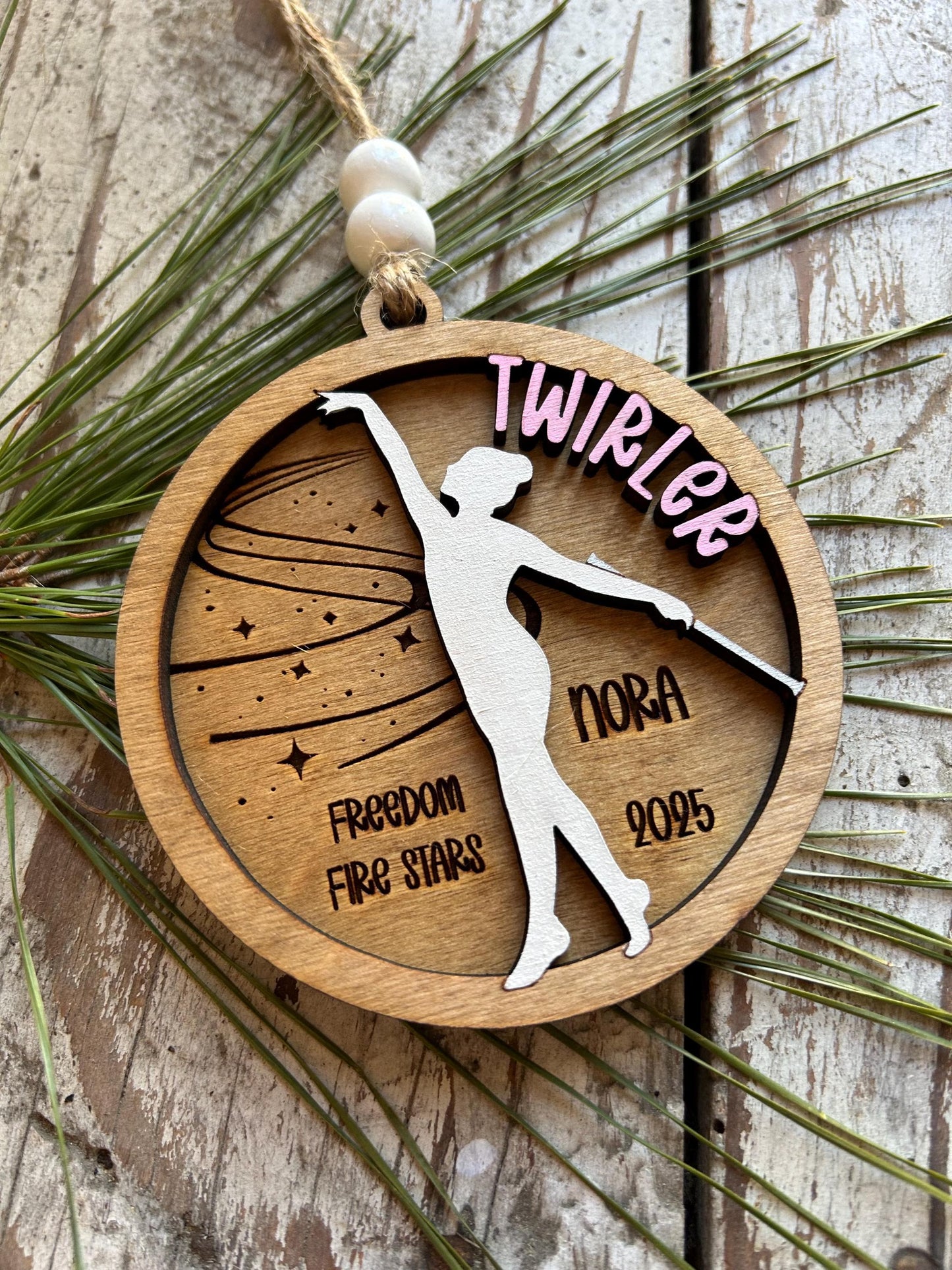 Personalized Baton Twirler Christmas Tree Ornament | Custom College High School Feature Twirler Girl Boy Majorette Team