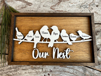 Personalized Bird Family Sign | Mother’s Day gift | Grandkids Names Decor | Custom Gift for Grandma or Mom | Our Nest