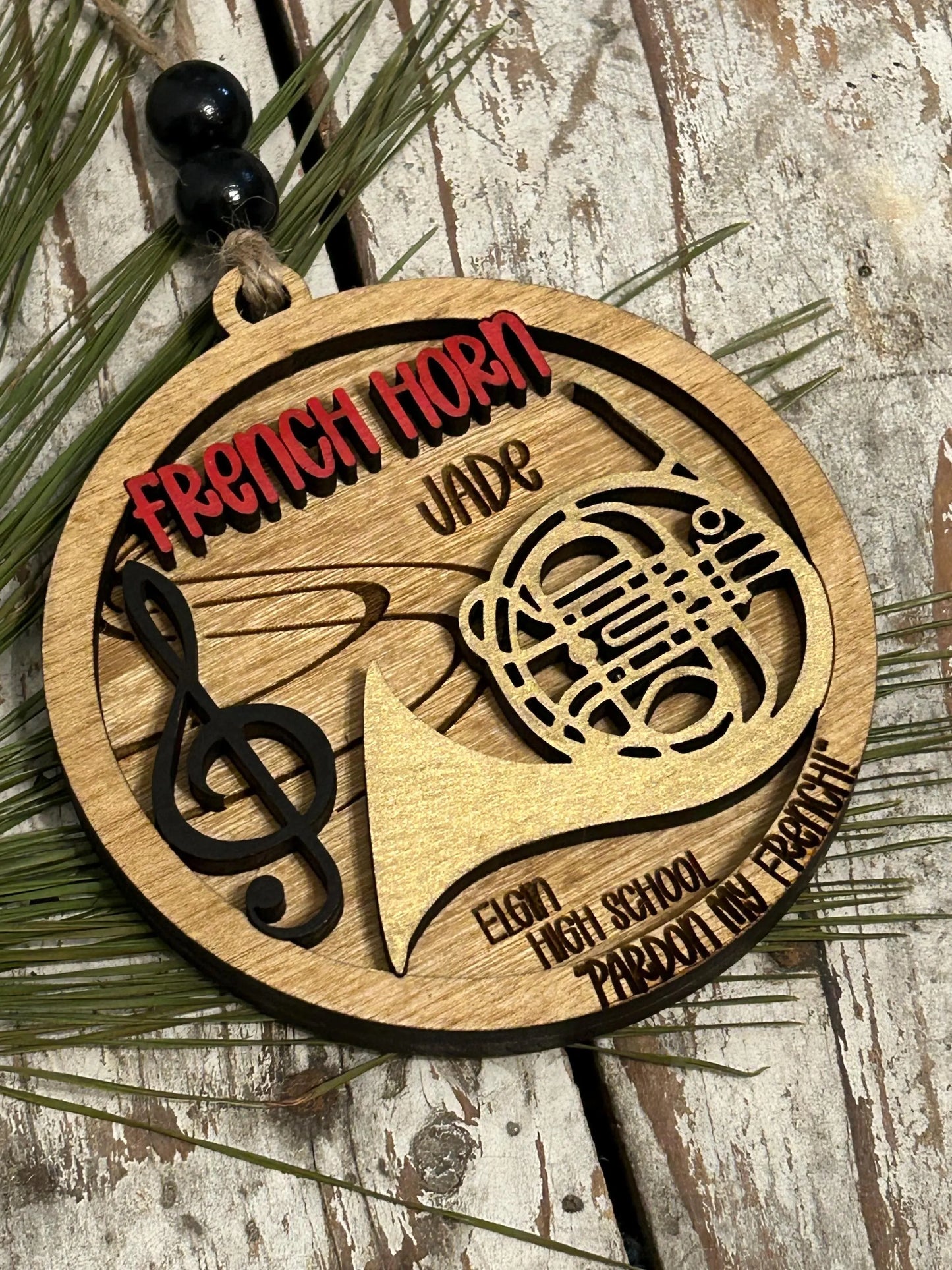 Personalized French Horn Concert Band Christmas Tree Ornament | Brass Music Instrument Ornament | Custom Band Gift | Gift for Band Director