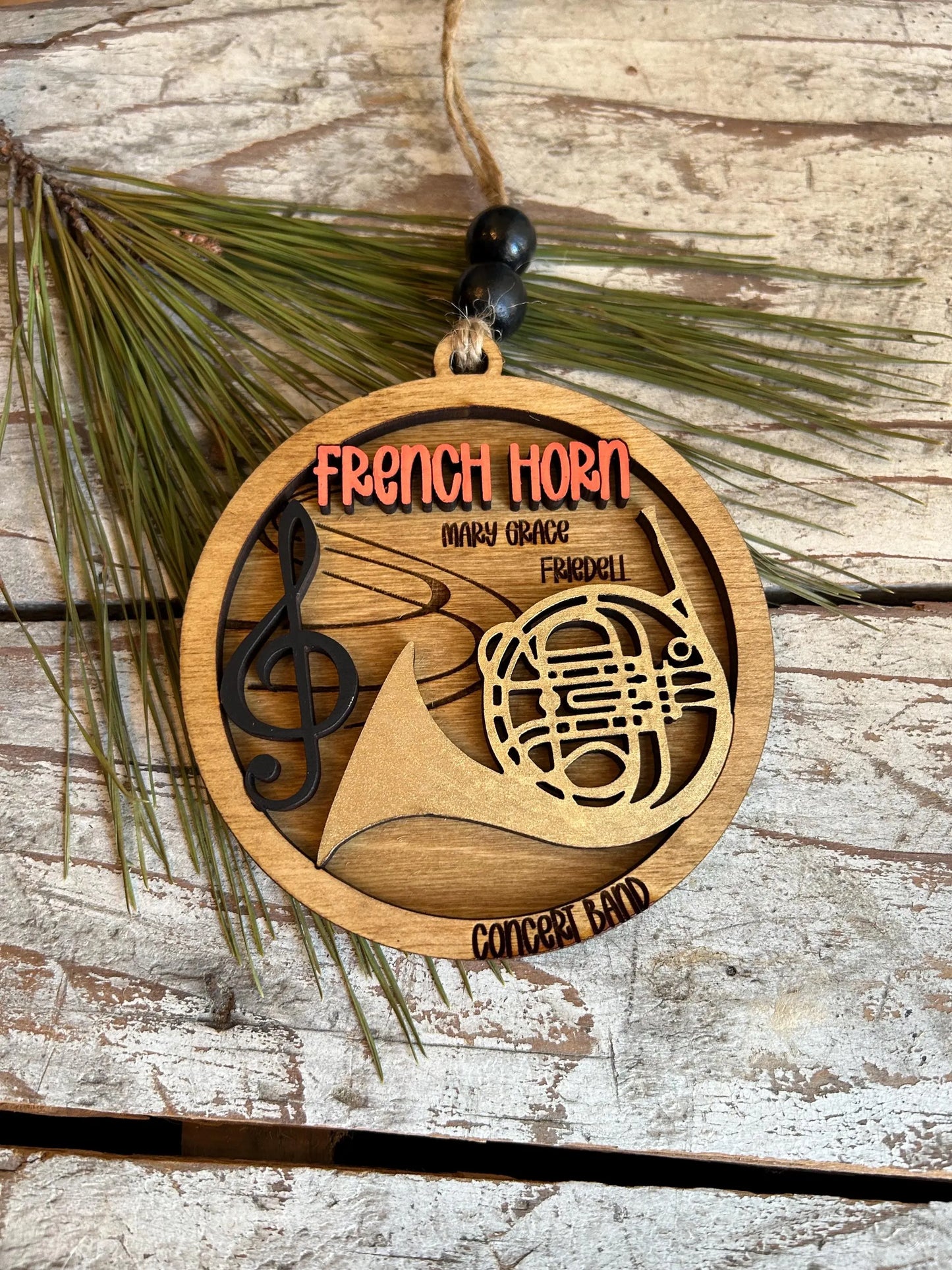 Personalized French Horn Concert Band Christmas Tree Ornament | Brass Music Instrument Ornament | Custom Band Gift | Gift for Band Director