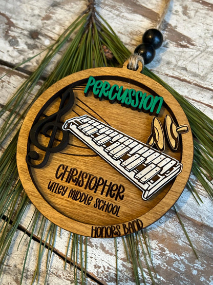 Personalized Percussion Marching Band Christmas Tree Ornament |  Xylophone | Triangle | The Pit Custom Band Gift | Gift for Band Director