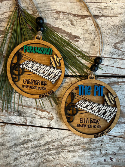 Personalized Percussion Marching Band Christmas Tree Ornament |  Xylophone | Triangle | The Pit Custom Band Gift | Gift for Band Director