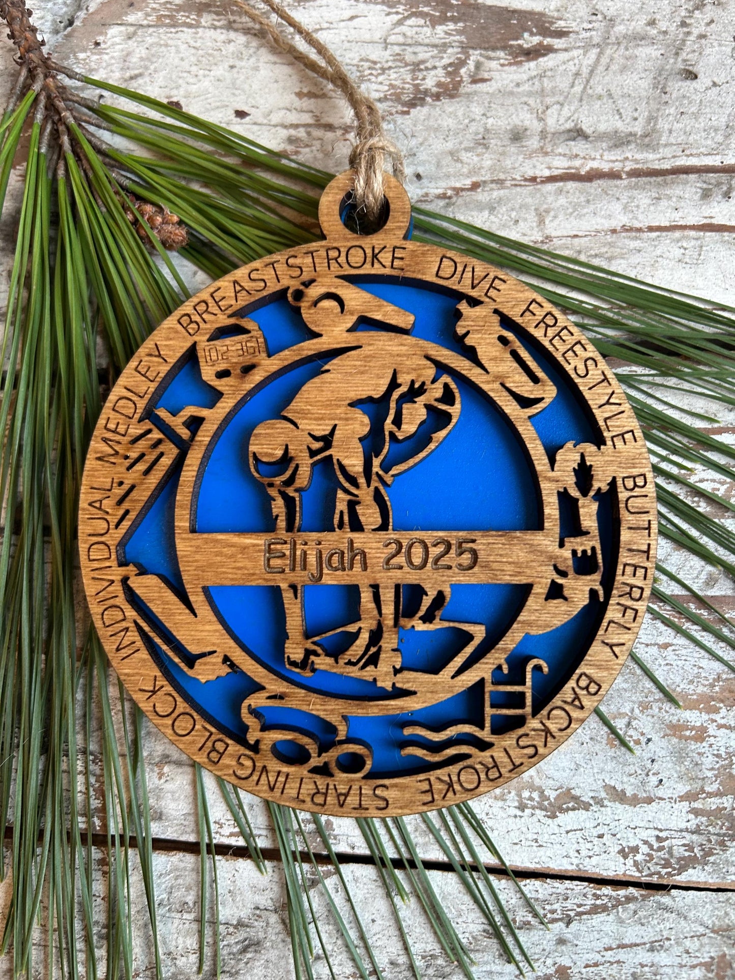 Personalized Swim Christmas Tree Ornament | Gift for High School Swimmer | Custom Boy or Girl Swimming Ornament | Swim Team Coach Gift