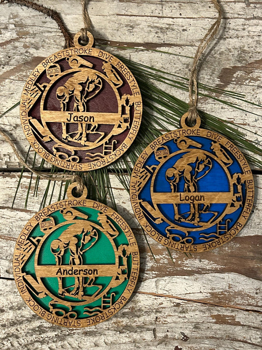 Personalized Swim Christmas Tree Ornament | Gift for High School Swimmer | Custom Boy or Girl Swimming Ornament | Swim Team Coach Gift