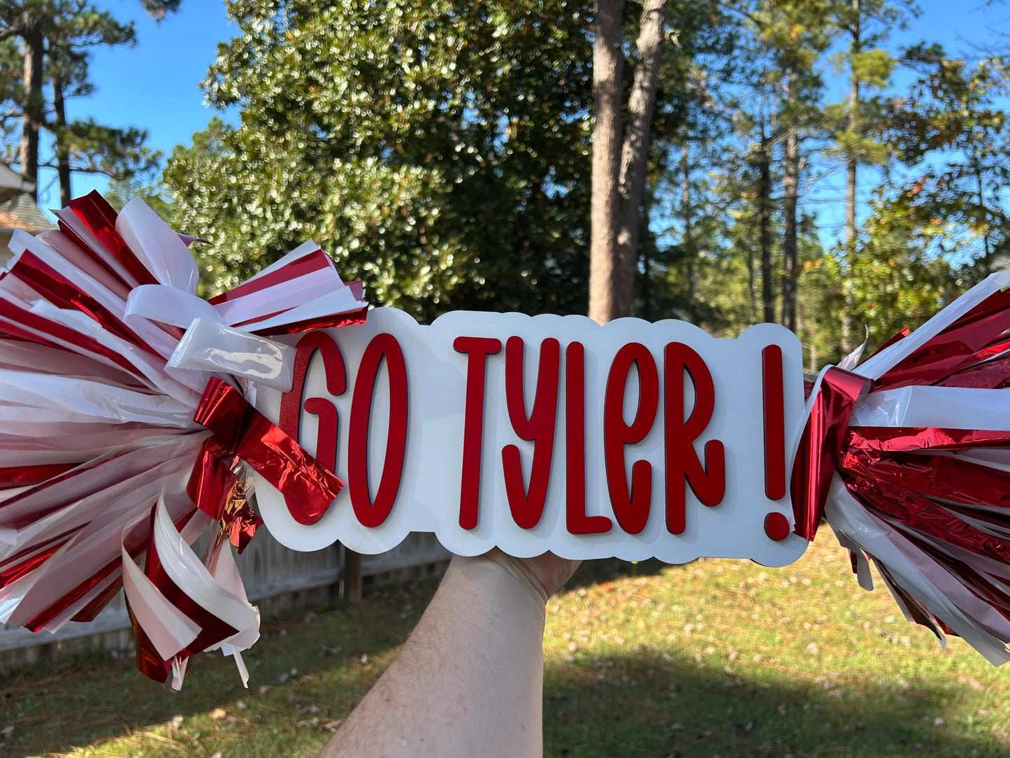 Personalized Cheer Stick with Pom Poms | Game Day School Spirit Sign | Custom Name Cheer Sign | Sports Mom Sign | College Graduation Cheer