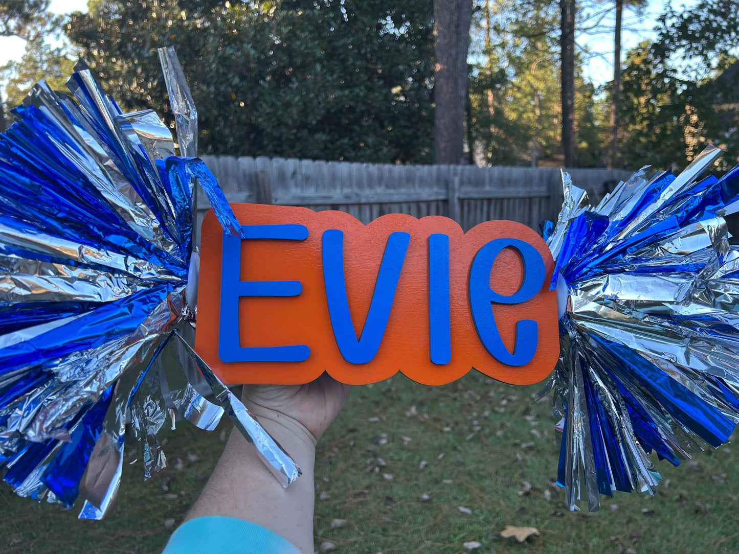 Personalized Cheer Stick with Pom Poms | Game Day School Spirit Sign | Custom Name Cheer Sign | Sports Mom Sign | College Graduation Cheer