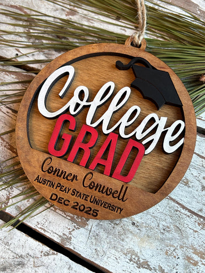Personalized College Grad Christmas Tree Ornament | Gift for College Graduate | Graduation Ornament | Class of 2026 | Bachelors Masters