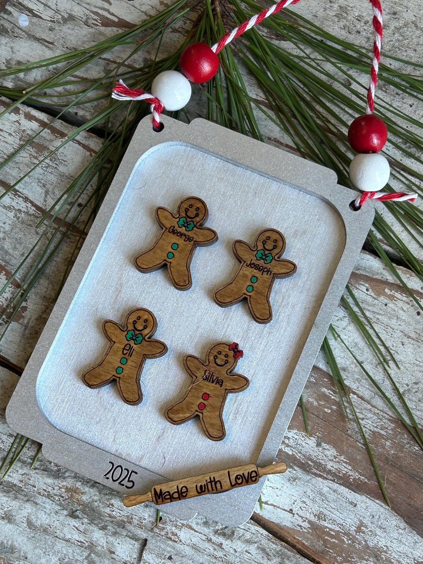 Gingerbread Family on Cookie Sheet Christmas Tree Ornament | Cat and Dog Pets Keepsake