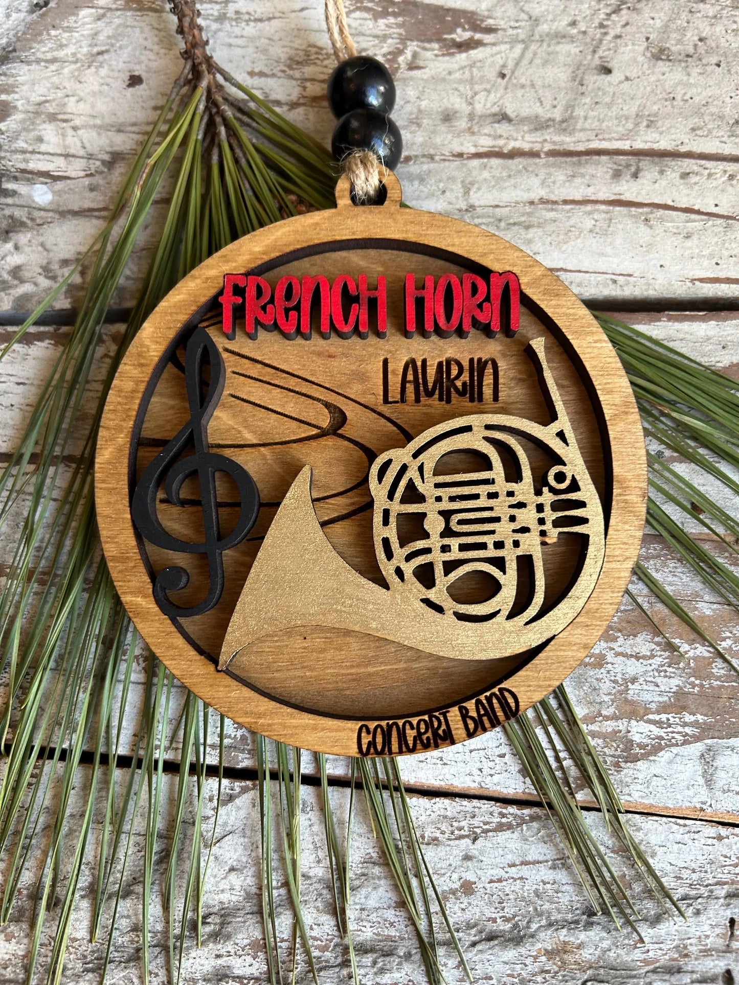 Personalized French Horn Concert Band Christmas Tree Ornament | Brass Music Instrument Ornament | Custom Band Gift | Gift for Band Director