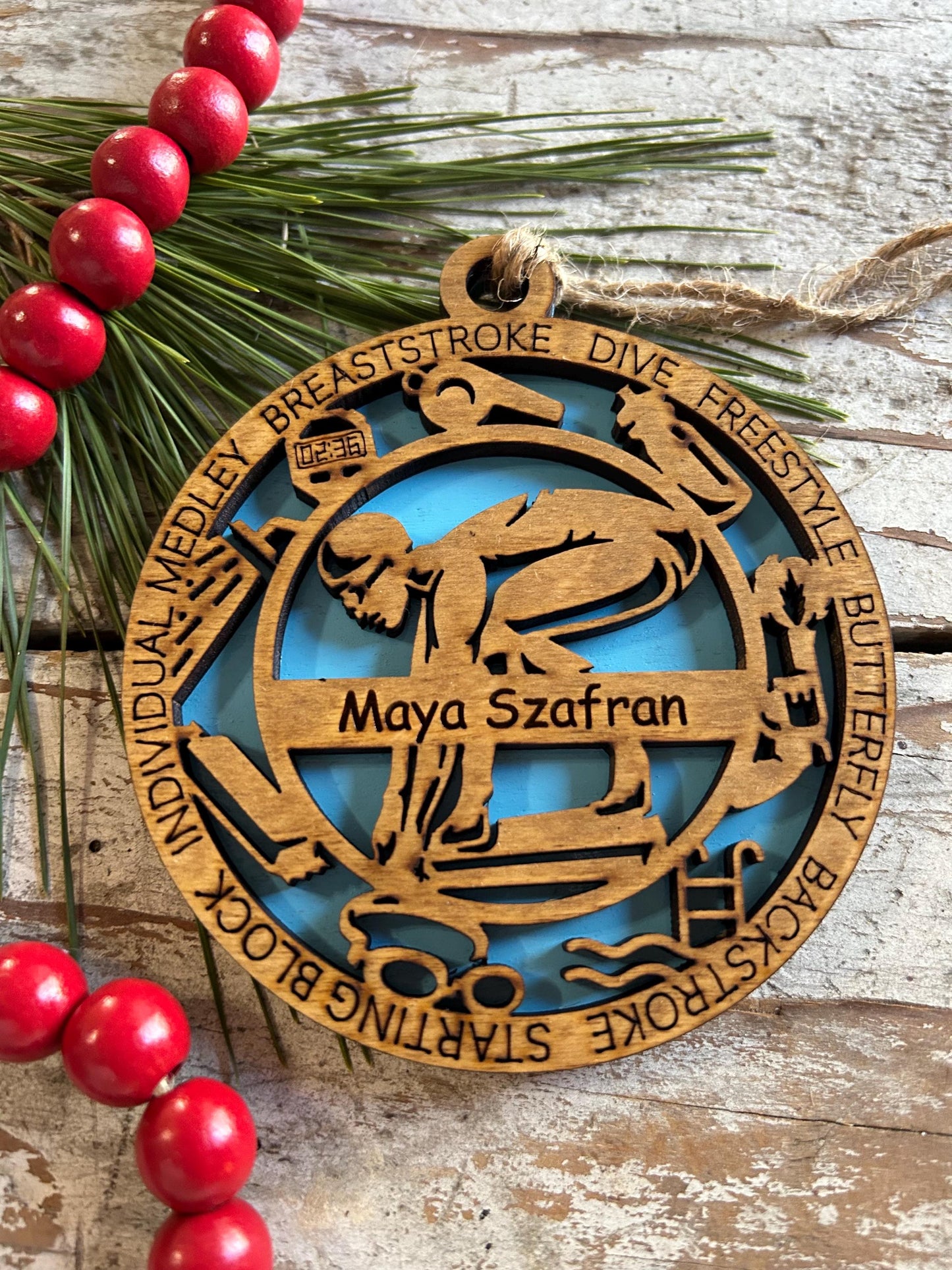 Personalized Swim Christmas Tree Ornament | Gift for High School Swimmer | Custom Boy or Girl Swimming Ornament | Swim Team Coach Gift