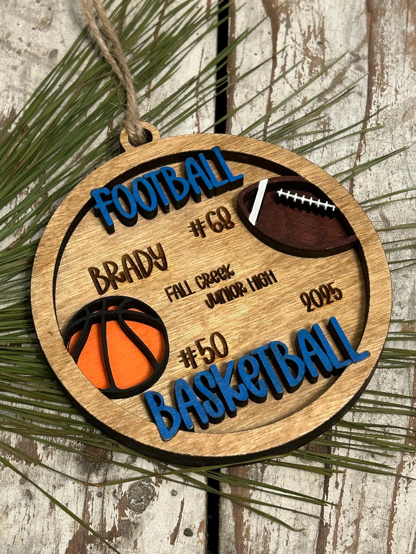 Personalized Basketball Football Player Christmas Tree Ornament | Gift for Multi Sport High School Athlete| Present for Senior in 2 Sports