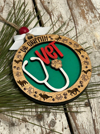 Personalized Veterinarian Christmas Tree Ornament | Holiday Present For Animal Care | Appreciation Gift Dog Cat Horse | Vet Graduation Gift