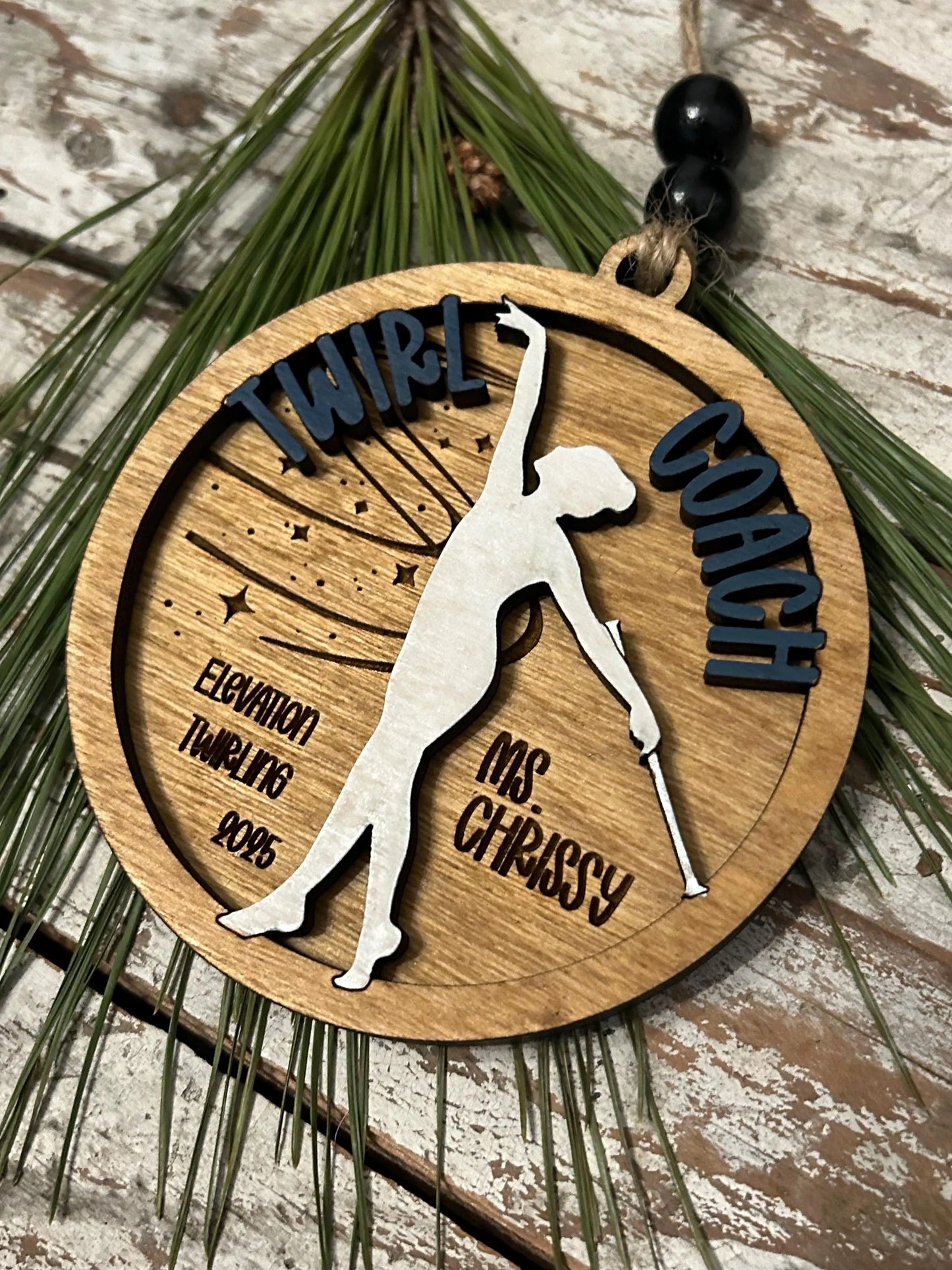 Personalized Baton Twirl Coach Christmas Tree Ornament | Custom College High School Feature Twirler Marching Band | Majorette Coach Present