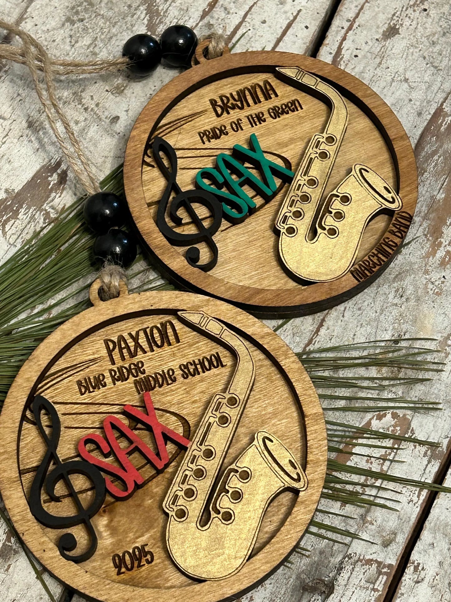 Personalized Saxophone Marching Band Christmas Tree Ornament | Brass Music Instrument Ornament | Custom Sax Gift | Gift for Band Director