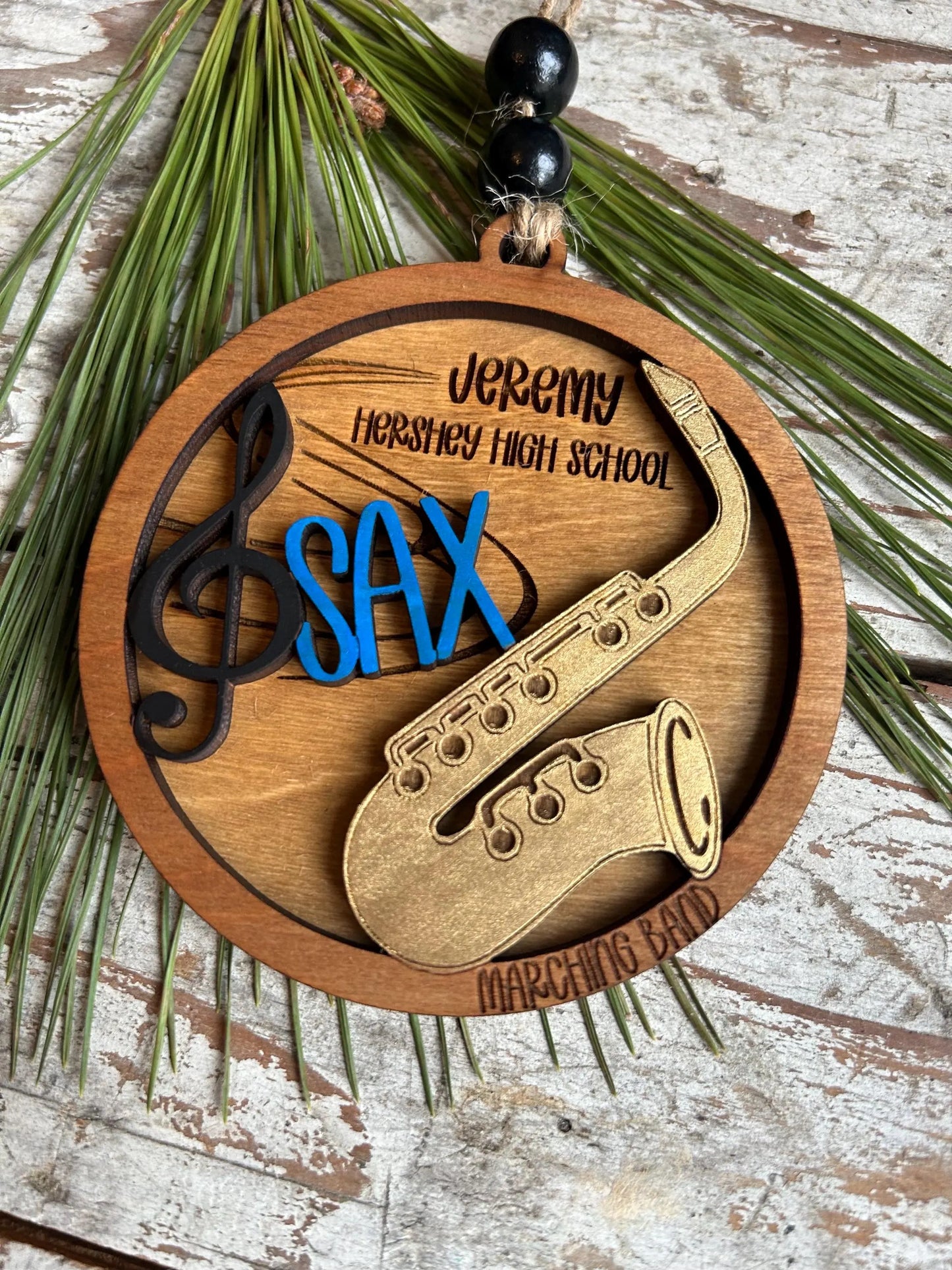 Personalized Saxophone Marching Band Christmas Tree Ornament | Brass Music Instrument Ornament | Custom Sax Gift | Gift for Band Director
