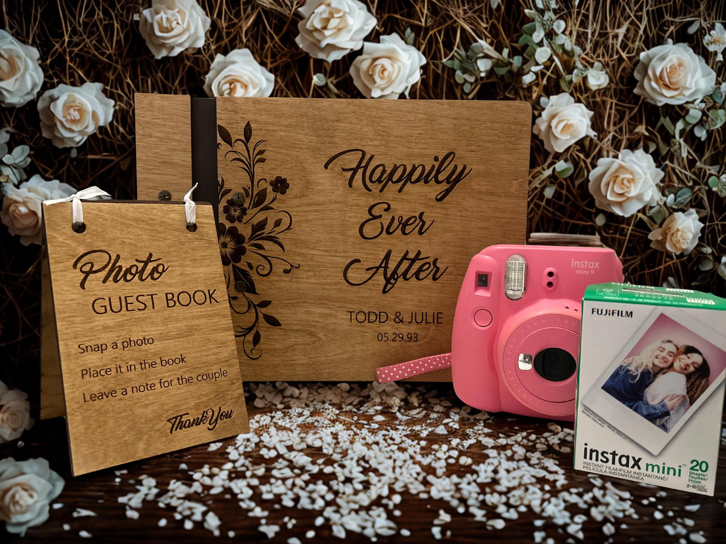 Personalized Wood Wedding Guest Book | Polaroid Photo and Guest Album | Wedding or Engagement Gift