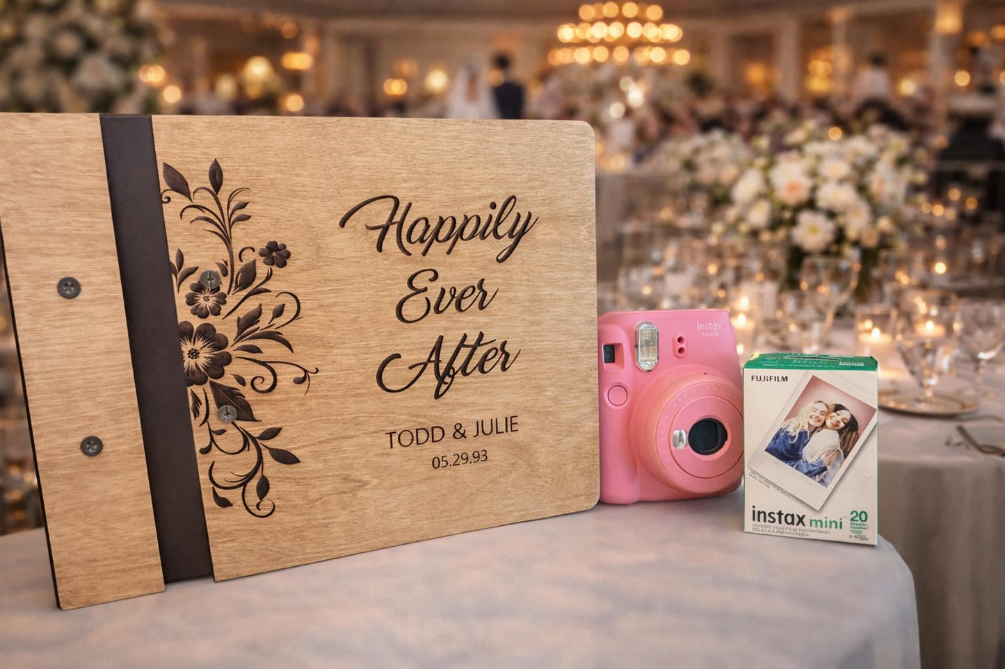 Personalized Wood Wedding Guest Book | Polaroid Photo and Guest Album | Wedding or Engagement Gift