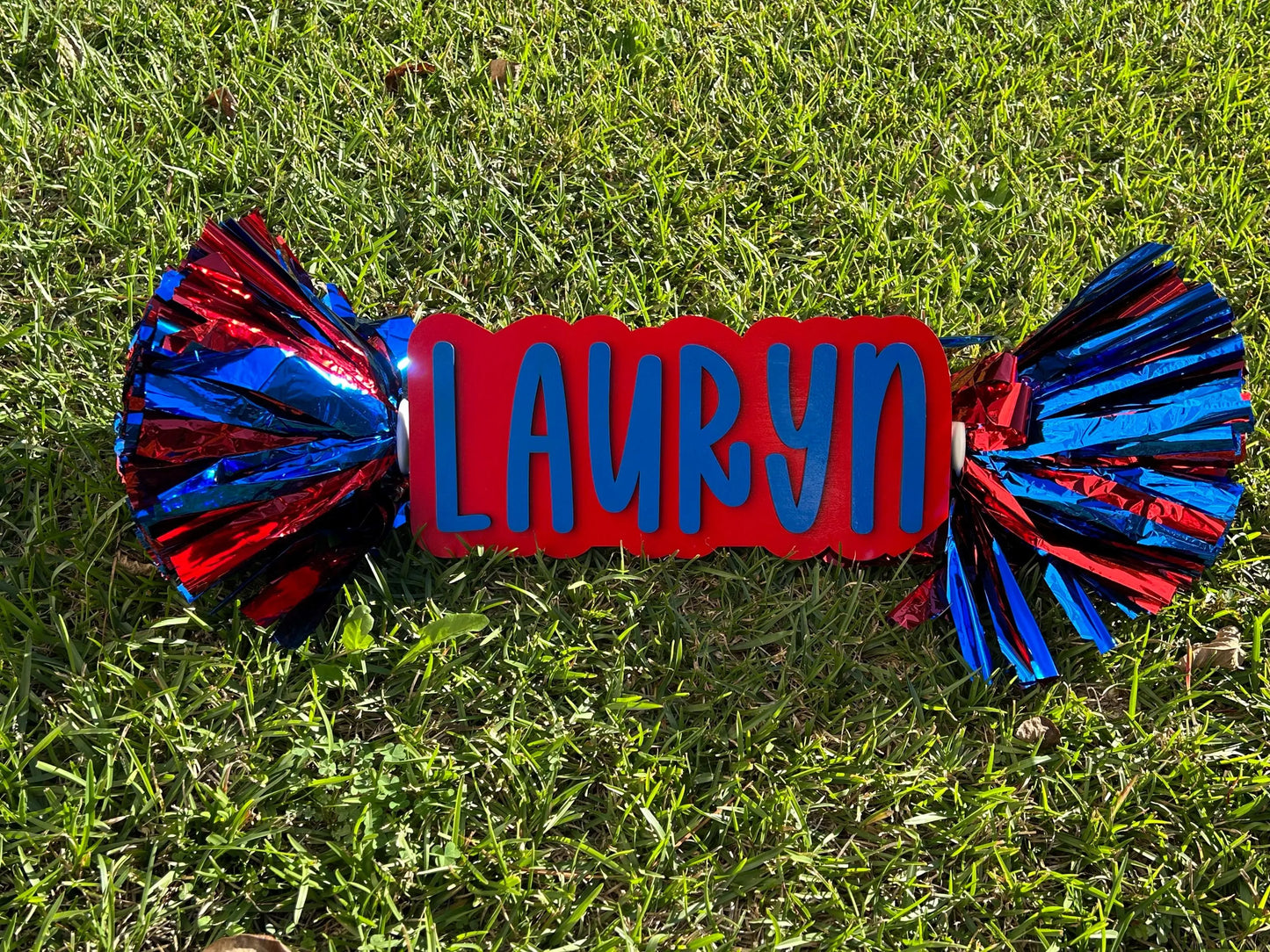 Personalized Cheer Stick with Pom Poms | Game Day School Spirit Sign | Custom Name Cheer Sign | Sports Mom Sign | College Graduation Cheer