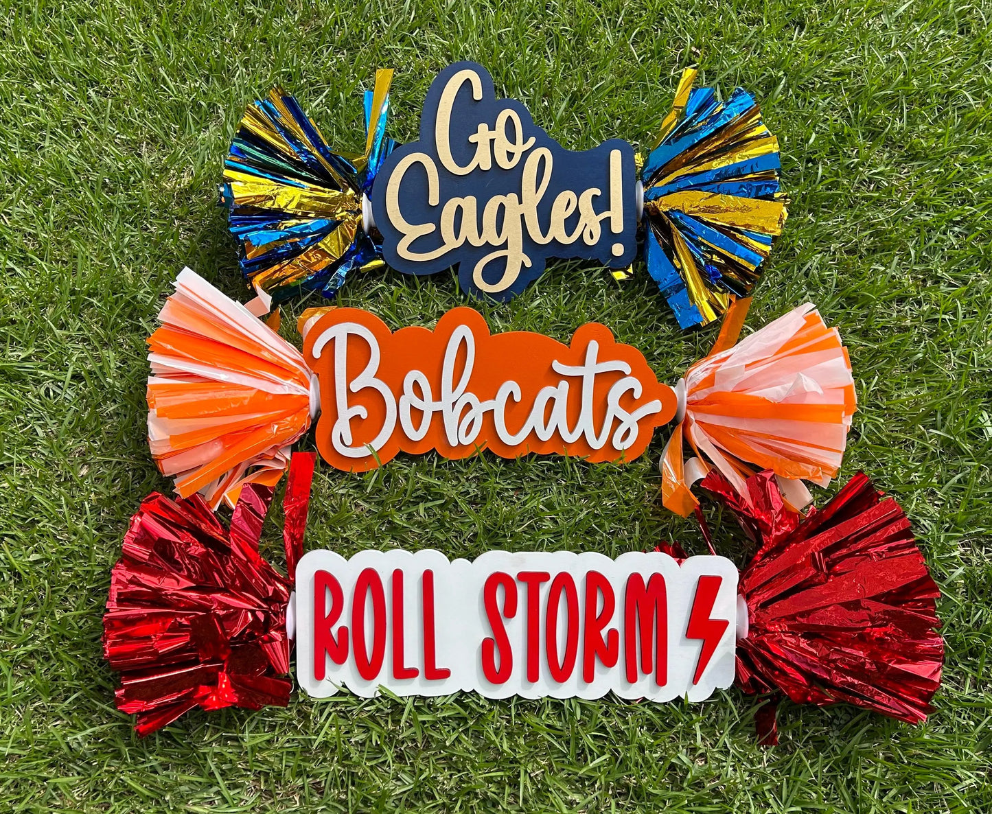 Personalized Cheer Stick with Pom Poms | Game Day School Spirit Sign | Custom Name Cheer Sign | Sports Mom Sign | College Graduation Cheer