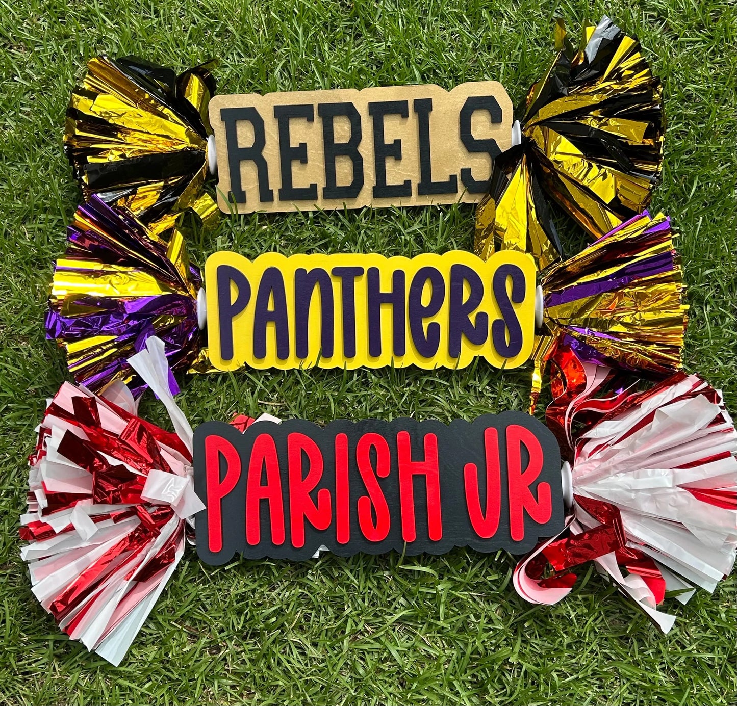 Personalized Cheer Stick with Pom Poms | Game Day School Spirit Sign | Custom Name Cheer Sign | Sports Mom Sign | College Graduation Cheer