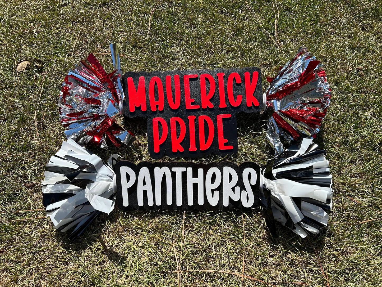 Personalized Cheer Stick with Pom Poms | Game Day School Spirit Sign | Custom Name Cheer Sign | Sports Mom Sign | College Graduation Cheer