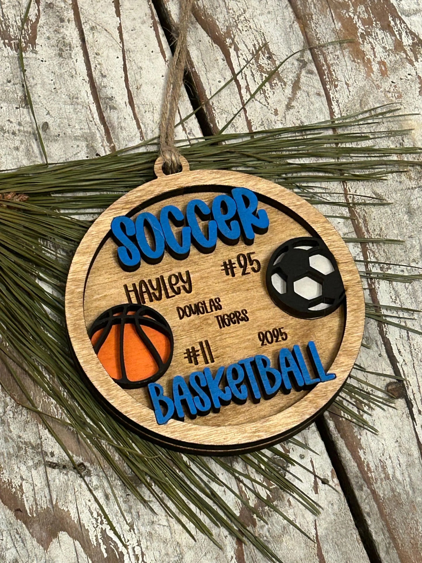 Personalized Soccer Basketball Player Christmas Tree Ornament | Gift for Multi Sport High School Athlete| Senior Soccer Basketball 2 Sport