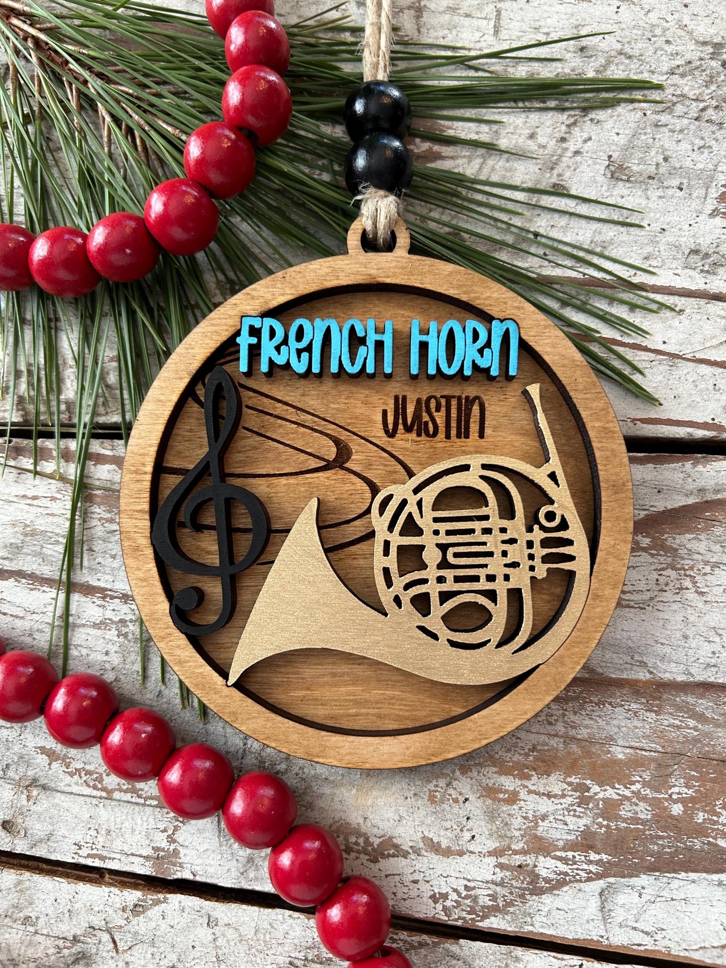 Personalized French Horn Concert Band Christmas Tree Ornament | Brass Music Instrument Ornament | Custom Band Gift | Gift for Band Director