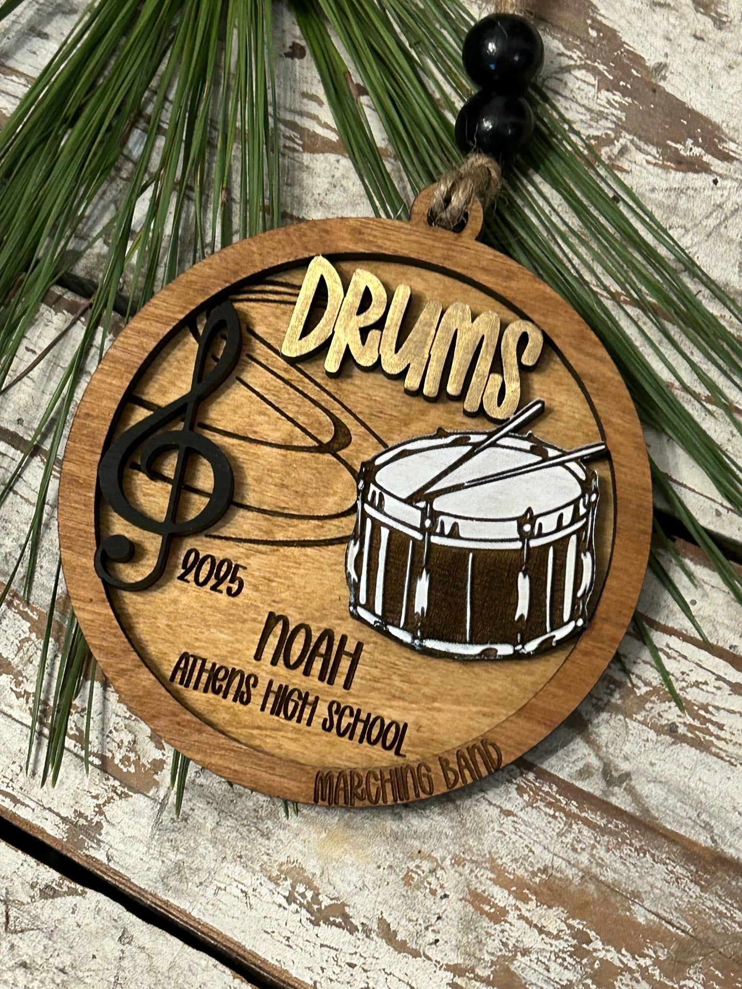 Personalized Drums Marching Band Christmas Tree Ornament | Quints | Bassline | Snare Drum Custom Band Gift | Gift for Band Director