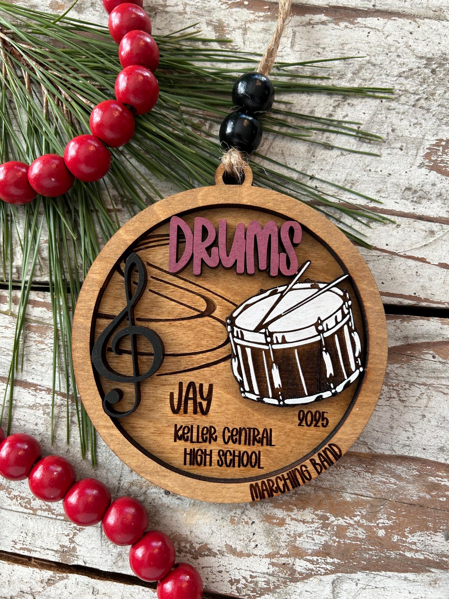 Personalized Drums Marching Band Christmas Tree Ornament | Quints | Bassline | Snare Drum Custom Band Gift | Gift for Band Director
