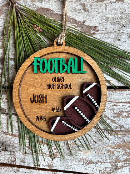 Personalized Football Player Christmas Tree Ornament | Gift for High School Football Team | Custom Football Ornament | Senior Football Gift