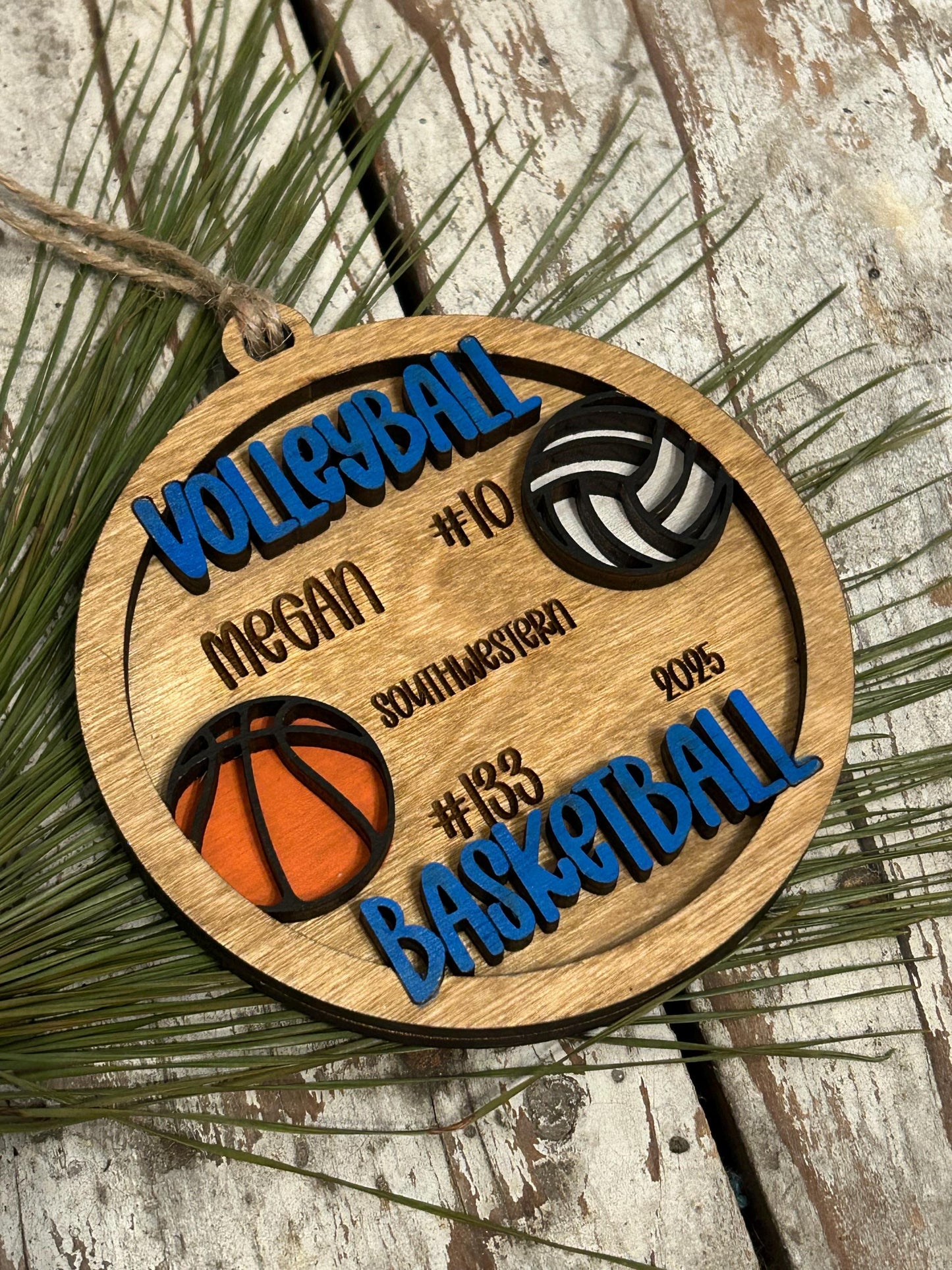 Personalized Multi Sport Volleyball Basketball Player Christmas Tree Ornament | Gift for High School Team | Custom Coach | Senior 2 Sports