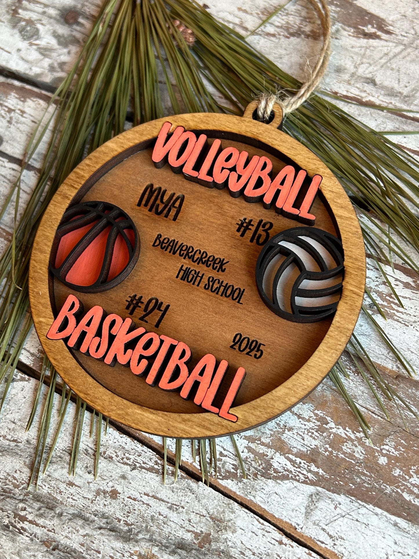 Personalized Multi Sport Volleyball Basketball Player Christmas Tree Ornament | Gift for High School Team | Custom Coach | Senior 2 Sports