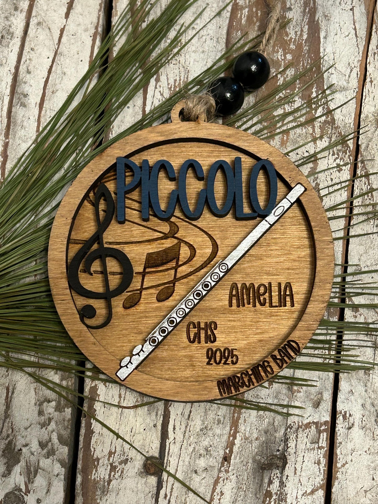 Personalized Piccolo Marching Band Christmas Tree Ornament | Music Instrument Ornament | Flute Custom Band Gift | Gift for Band Director