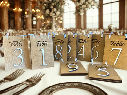Wood Wedding Reception Table Numbers | Rustic Double Sided Elegant Centerpiece for Guest Tables | Country Wedding Table Numbers | Seating #