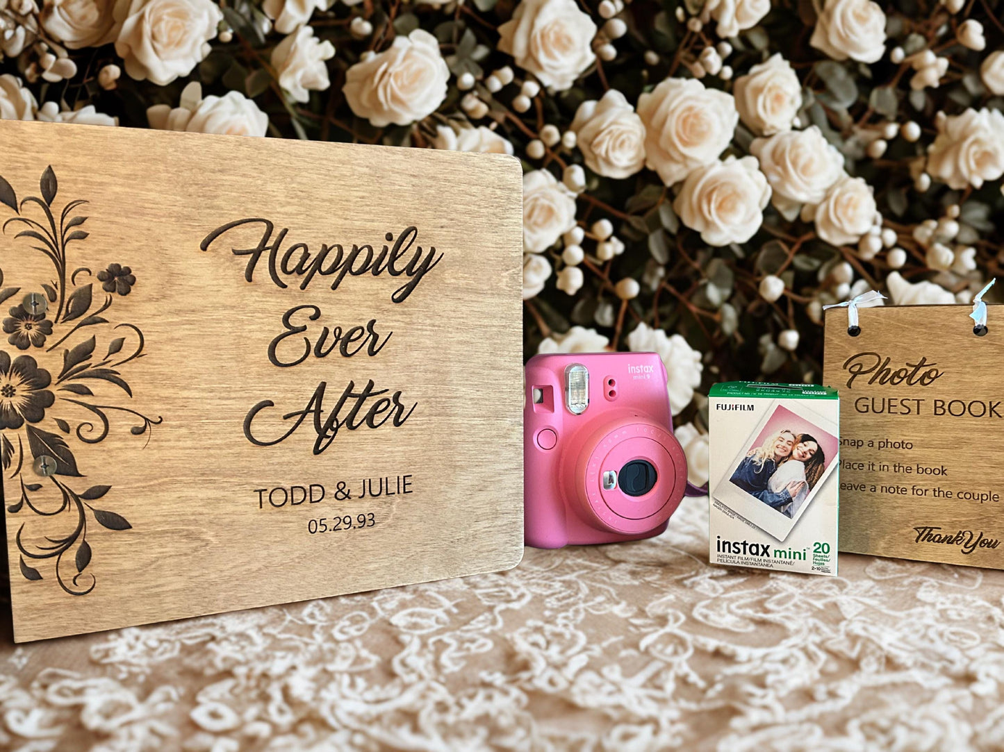 Personalized Wood Wedding Guest Book | Polaroid Photo and Guest Album | Wedding or Engagement Gift