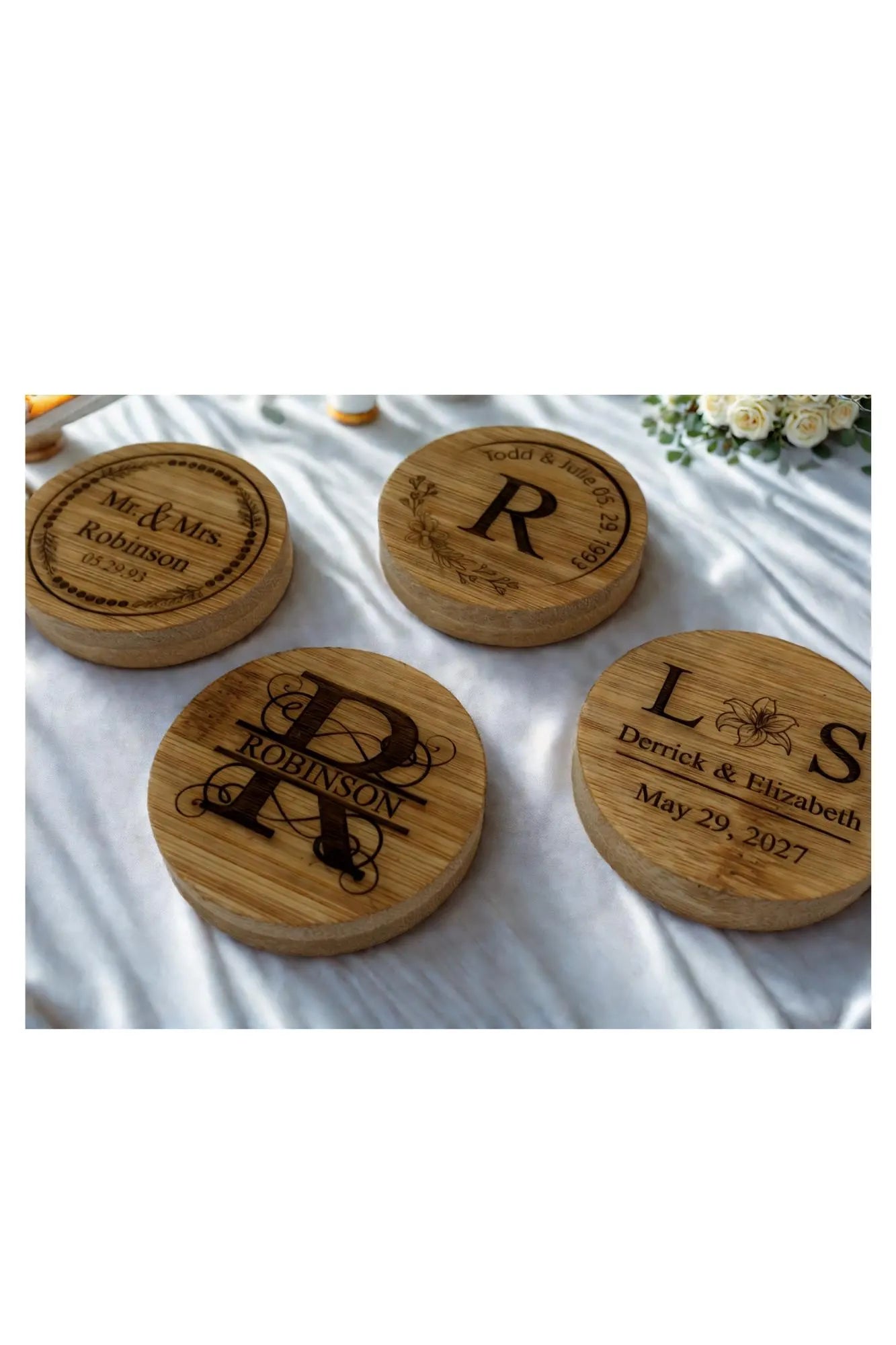 Personalized Wedding Wood Bottle Opener Favors | Custom Engraved Magnetic Round Beer Opener | Groomsmen Bachelorette Party Gift