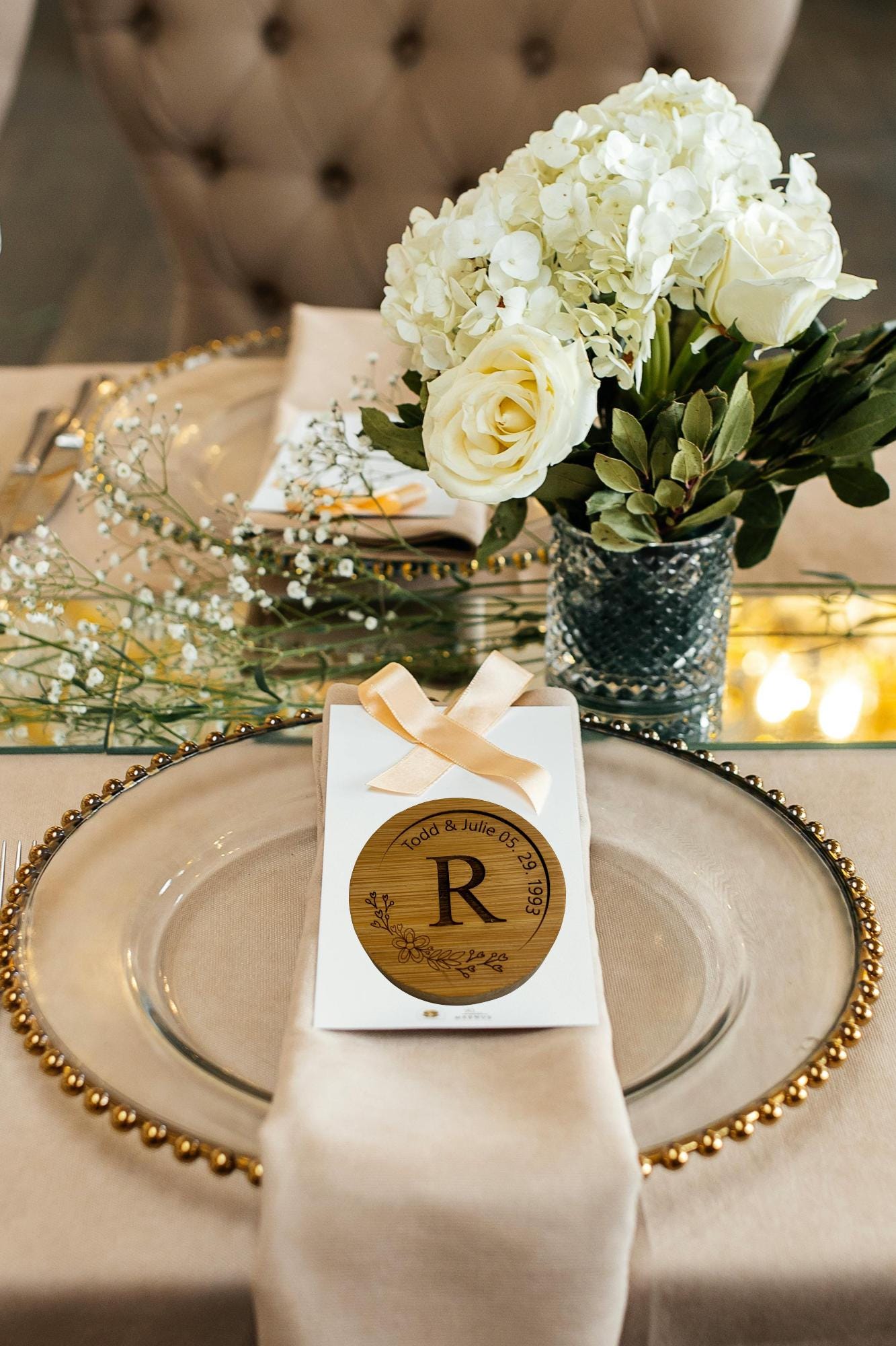 Personalized Wedding Wood Bottle Opener Favors | Custom Engraved Magnetic Round Beer Opener | Groomsmen Bachelorette Party Gift