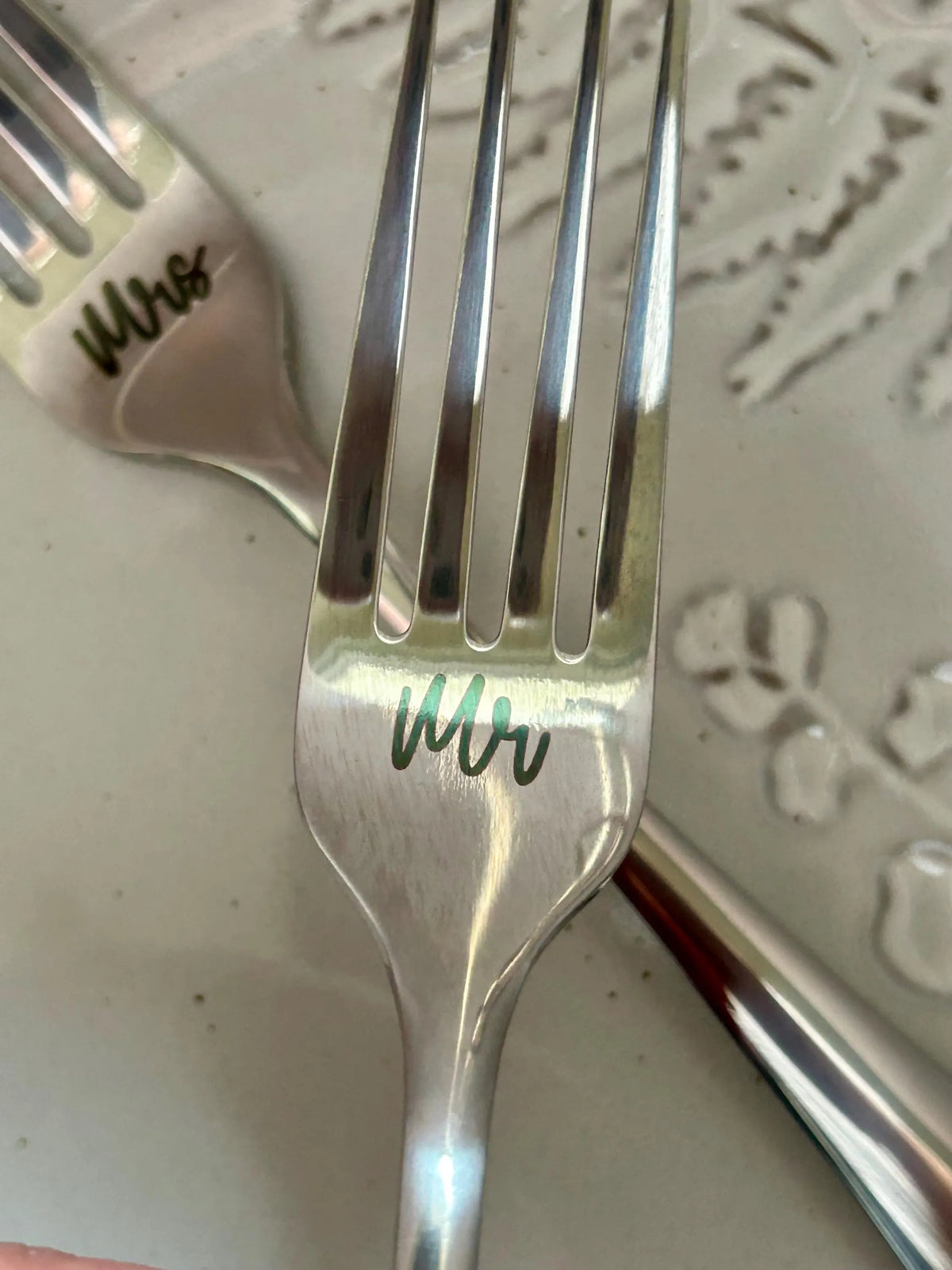 Personalized Mr. and Mrs. Wedding Day Forks | Bride and Groom Wedding Cake Utensil Set | Engraved Stainless Steel Dessert Fork