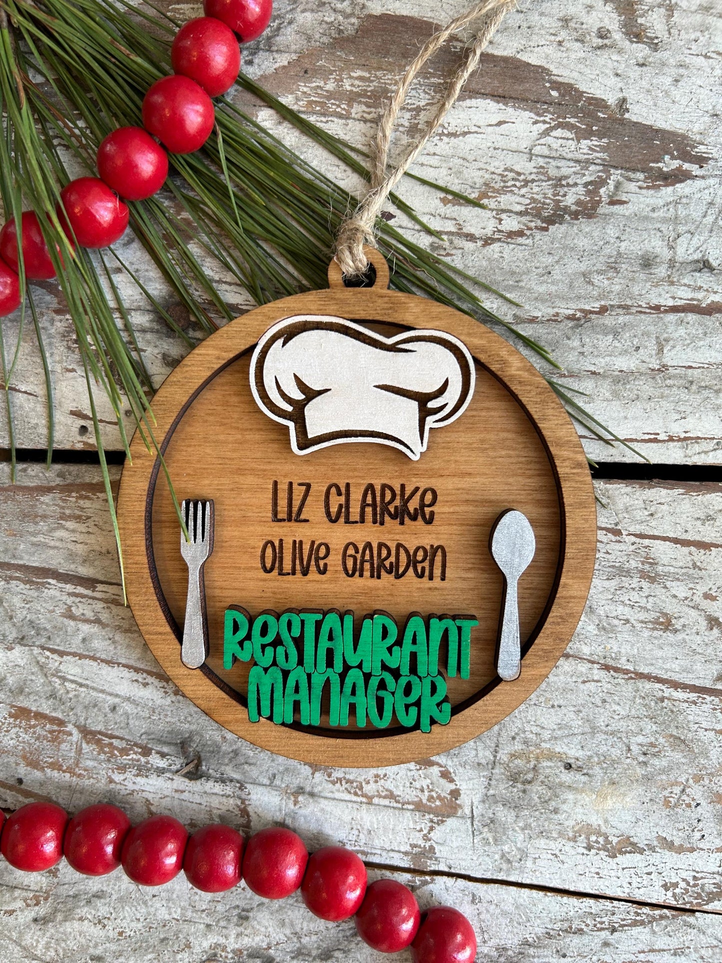Personalized Restaurant Manager Christmas Tree Ornament | Culinary Service Bar Hospitality General Manager Gift | EOY Appreciation | Retire
