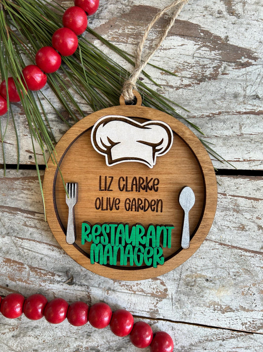 Personalized Restaurant Manager Christmas Tree Ornament | Culinary Service Bar Hospitality General Manager Gift | EOY Appreciation | Retire