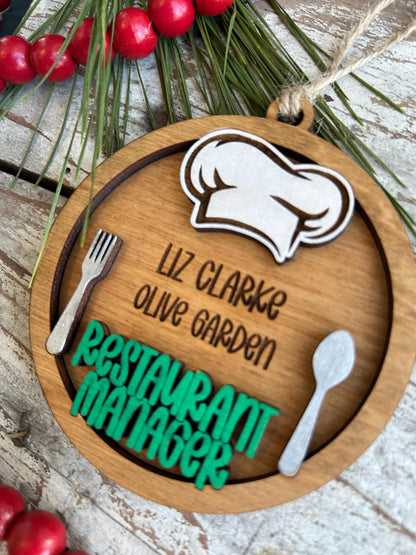 Personalized Restaurant Manager Christmas Tree Ornament | Culinary Service Bar Hospitality General Manager Gift | EOY Appreciation | Retire