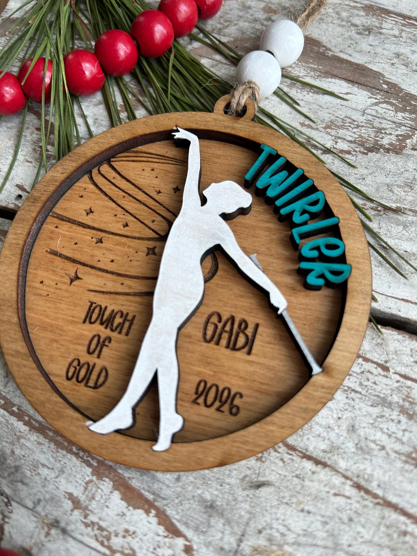 Personalized Baton Twirler Christmas Tree Ornament | Custom College High School Feature Twirler Girl Boy Majorette Team