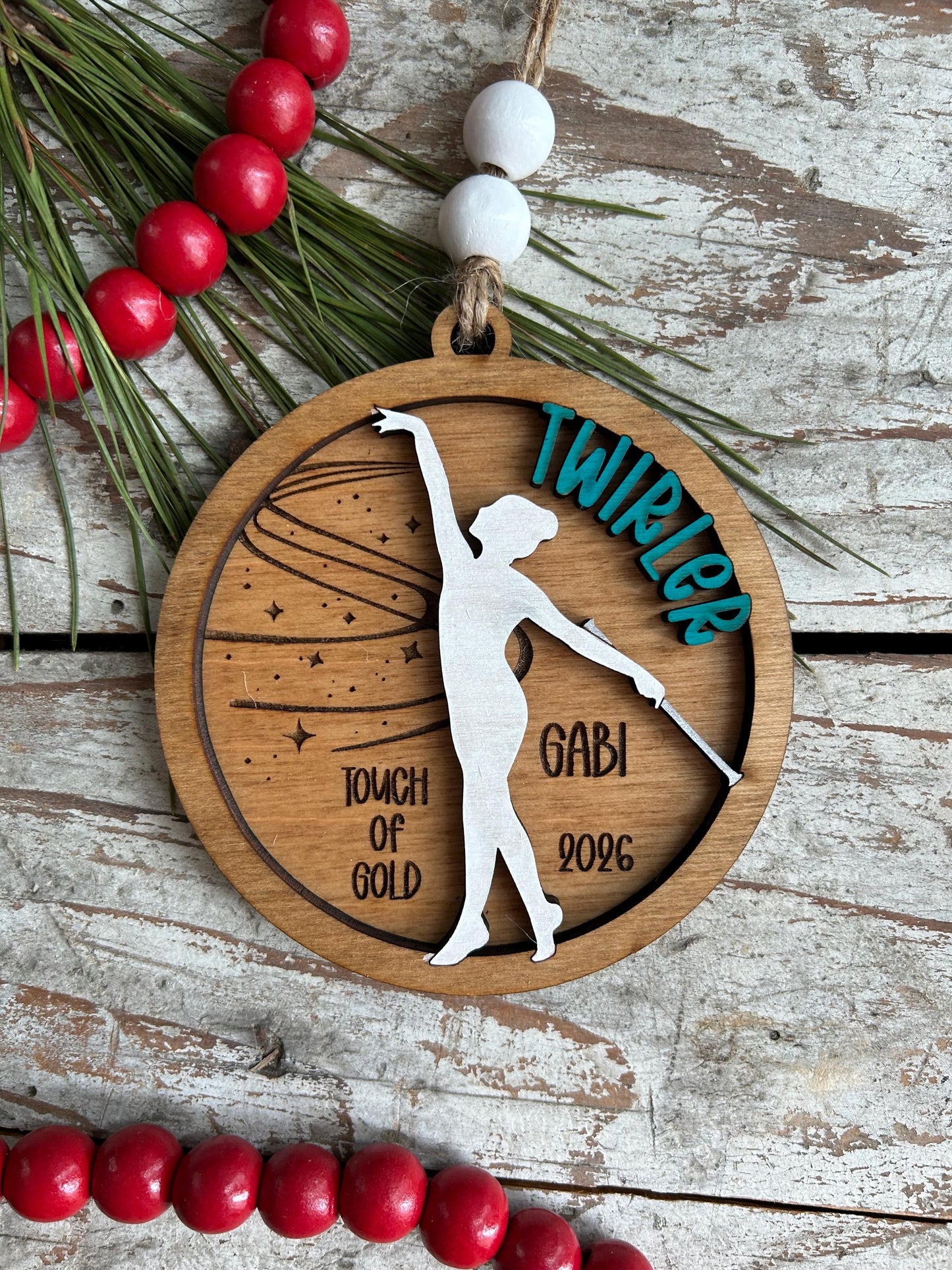 Personalized Baton Twirler Christmas Tree Ornament | Custom College High School Feature Twirler Girl Boy Majorette Team